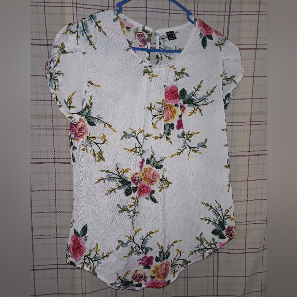 sheer dress shirt, polyester white with flowers size large